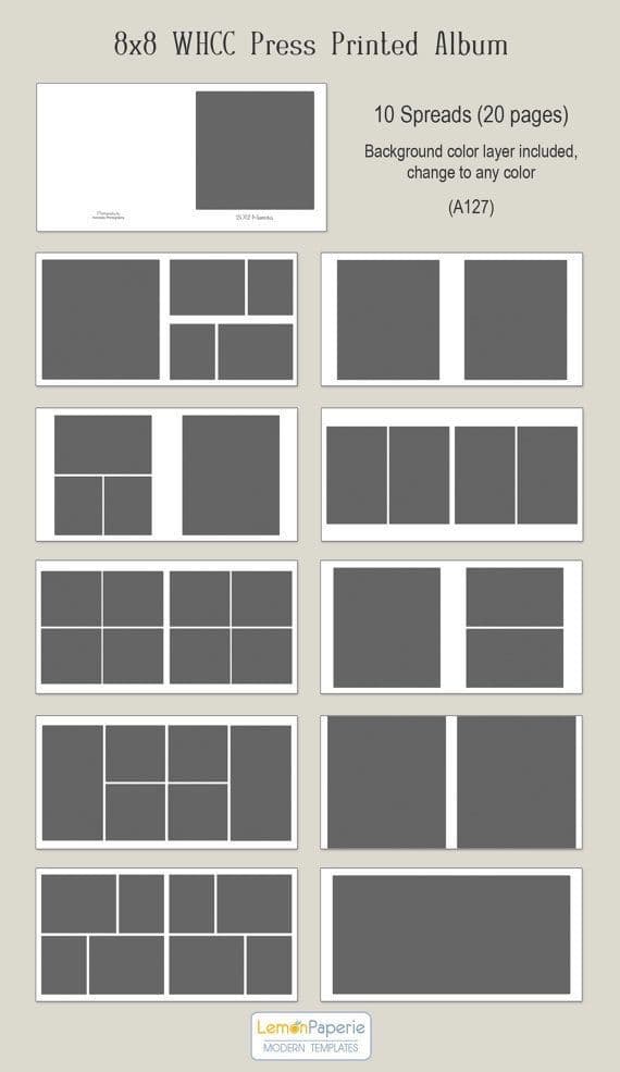 Editorial photobook template spreads for curated layouts